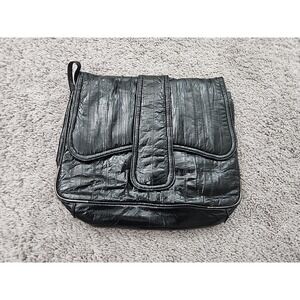 Vintage Eel Skin Shoulder Bag Womens Medium Black Vintage Textured Flap Purse